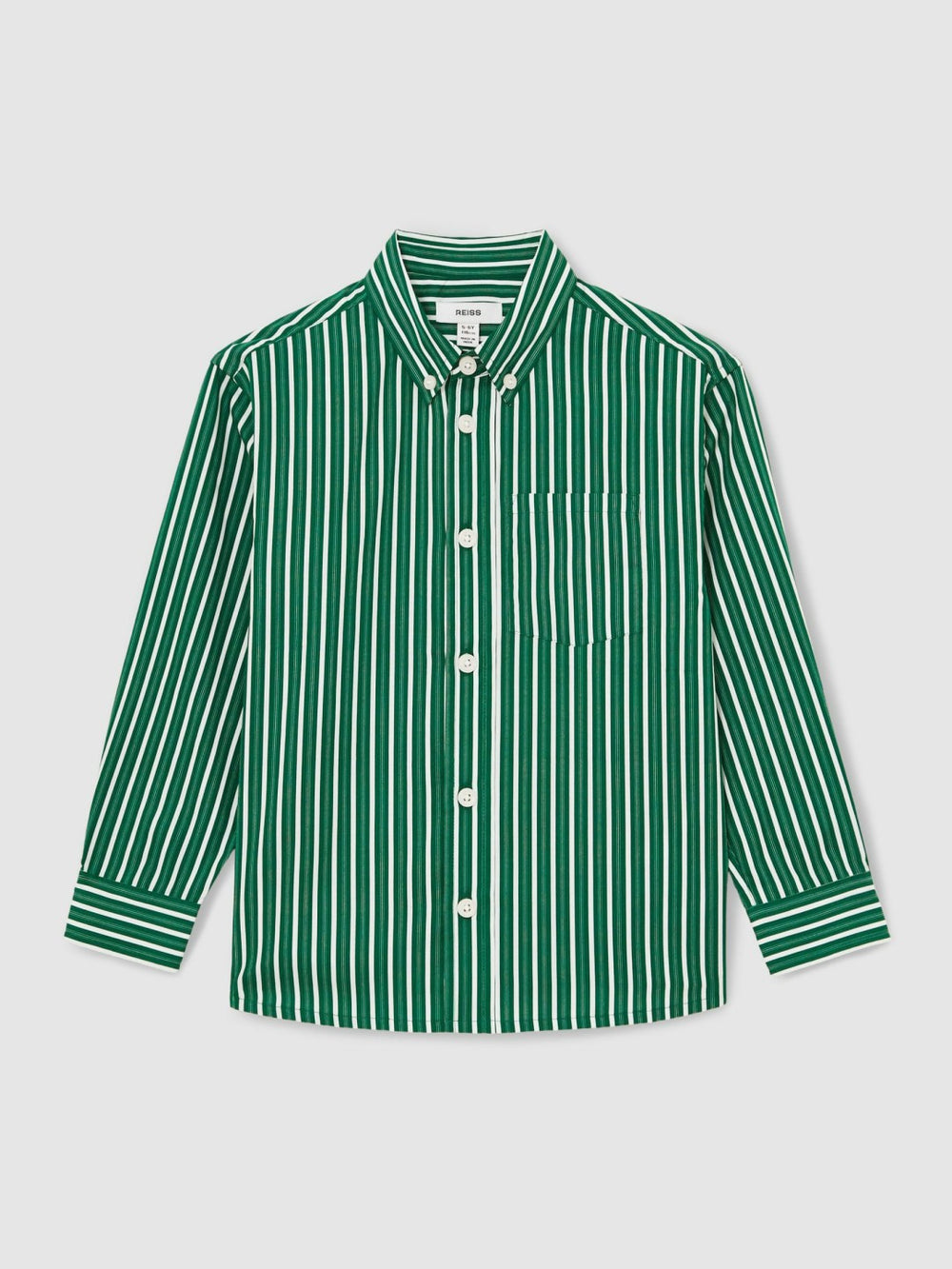13-14 yrs Cotton-Poplin Striped Oversize Shirt in Green/White
