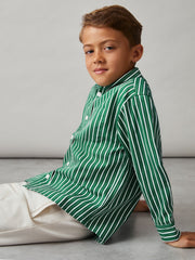 13-14 yrs Cotton-Poplin Striped Oversize Shirt in Green/White