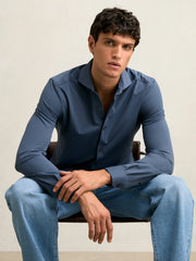 Stretch Jersey Cutaway-Collar Shirt in Dark Airforce Blue