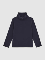 3-9 yrs Cotton-Jersey Roll-Neck Top with Stretch in Navy