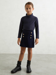 3-9 yrs Cotton-Jersey Roll-Neck Top with Stretch in Navy
