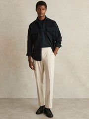 Moleskin-Cotton Twin-Pocket Overshirt in Navy