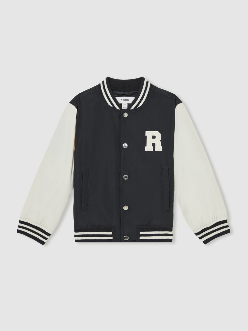 13-14 yrs Colour-Block Varsity Bomber Jacket in Navy/ Off White