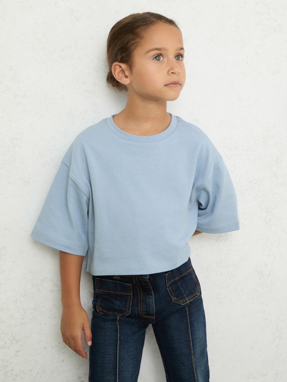 9-13 yrs Cotton Oversized Cropped T-Shirt in Blue