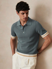 | Ché Cotton Knit Polo Shirt in Airforce Blue