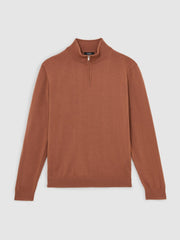 Merino Wool Half-Zip Jumper in Cinnamon Brown