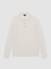 Merino Wool Long-Sleeve Polo Shirt in Beige