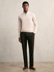 Merino Wool Half-Zip Jumper in Beige