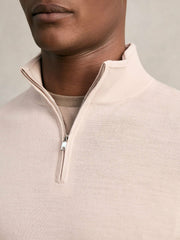 Merino Wool Half-Zip Jumper in Beige