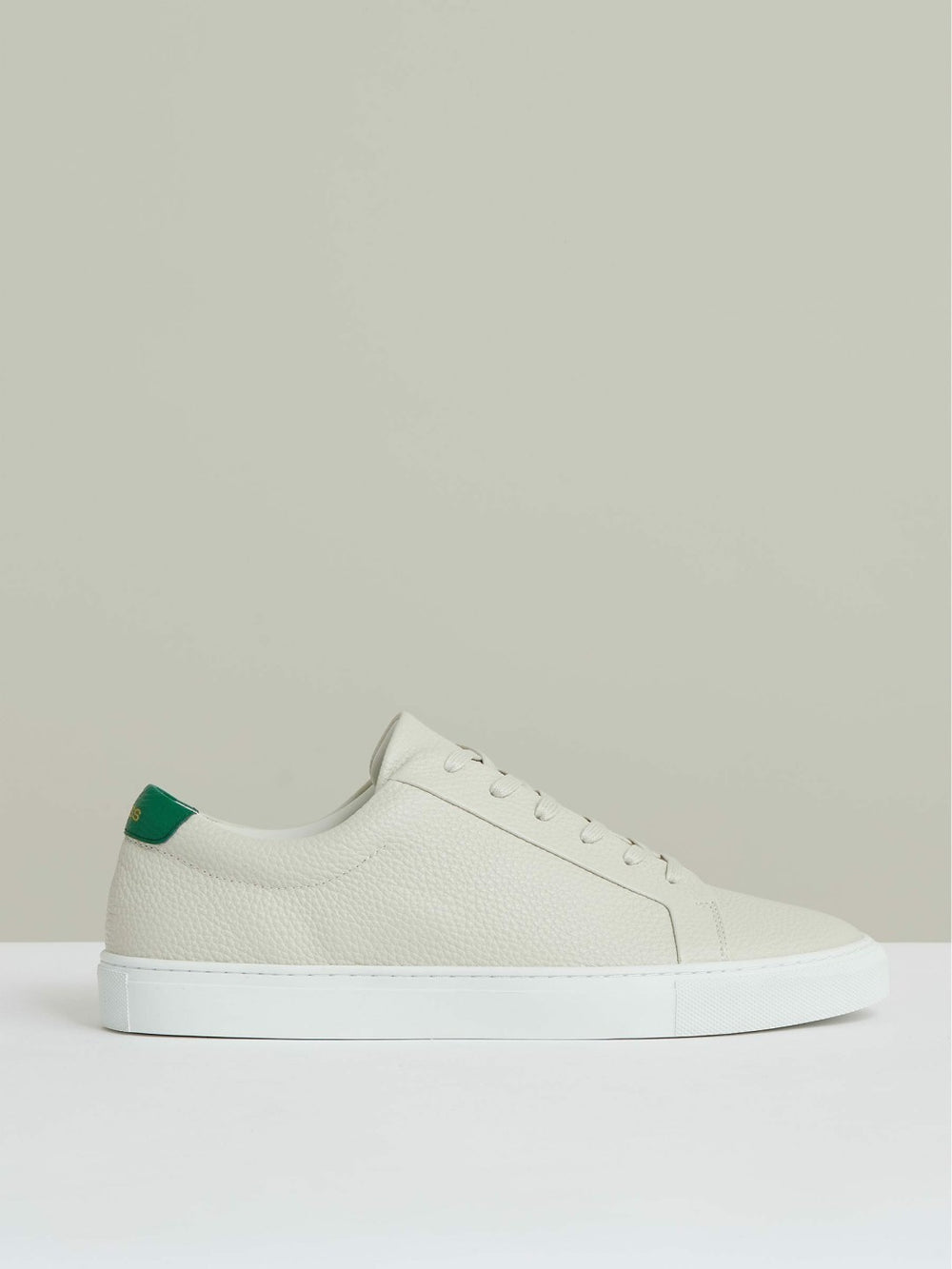 Tumbled-Leather Low-Top Trainers in Off White/Green