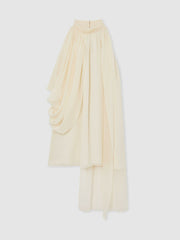 Draped Chiffon Sleeveless Mini Dress in Ivory