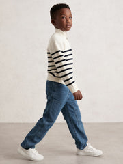 3-9 yrs Cotton-Blend Stripe Half-Zip Jumper in White