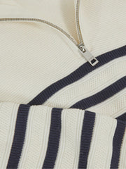 9-13 yrs Cotton-Blend Stripe Half-Zip Jumper in White