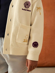 13-14 yrs SmileyWorld Embroidery Cardigan Unisex Fit in Off White