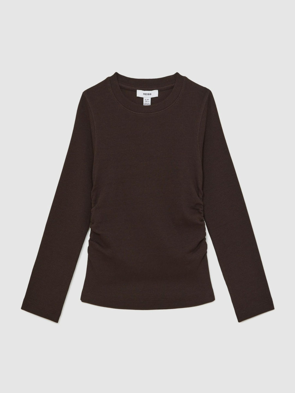 13-14 yrs Cotton Ruched Long-Sleeve T-Shirt with Stretch in Chocolate