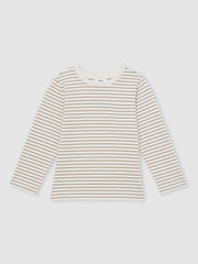 13-14 yrs Stretch-Cotton Stripe T-Shirt in Off White/Camel
