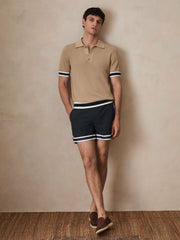 | Ché Cotton Knit Polo Shirt in Camel Brown