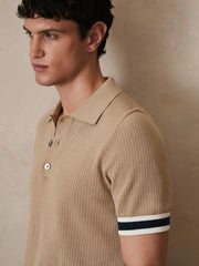 | Ché Cotton Knit Polo Shirt in Camel Brown
