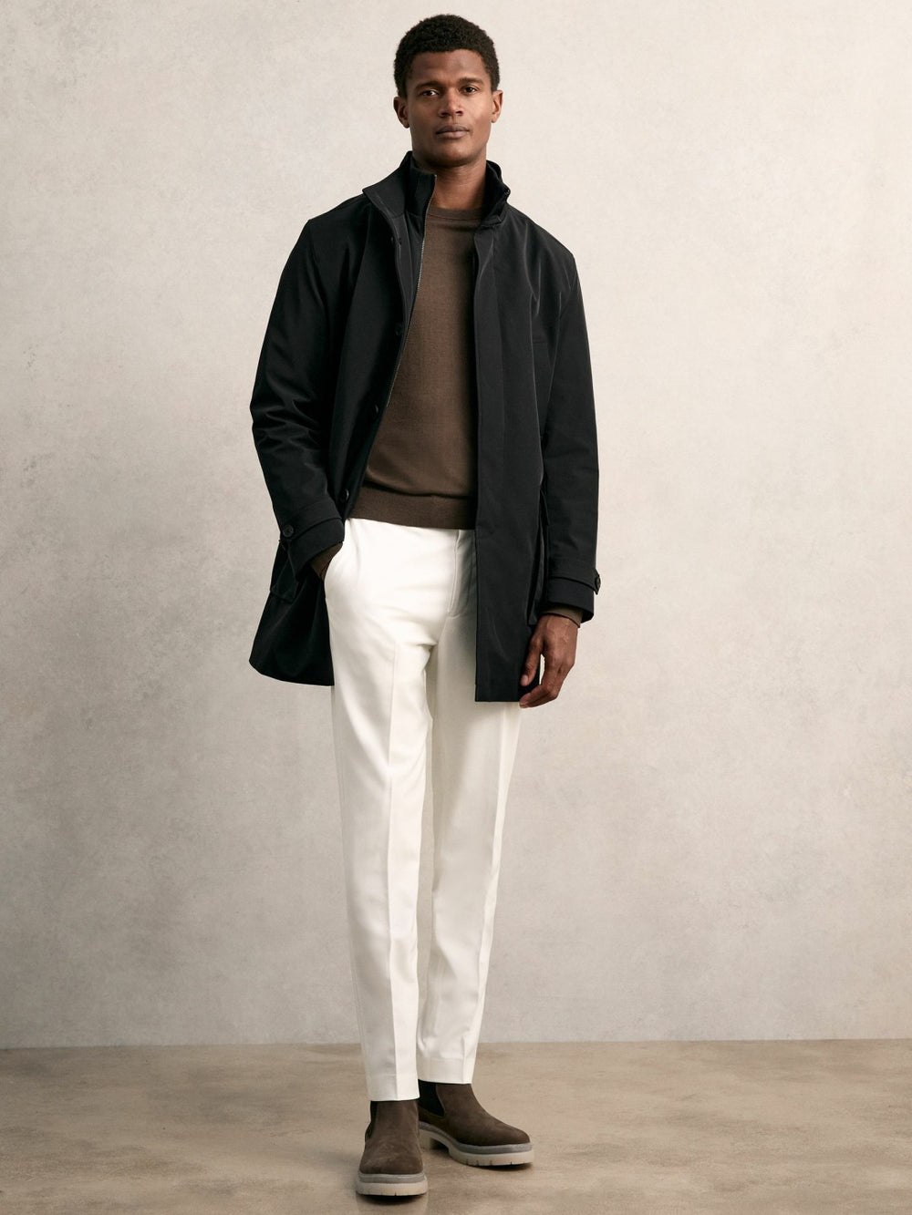 Hybrid Removable-Gilet Overcoat in Black