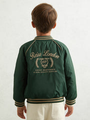13-14 yrs Motor Cars Embroidered Bomber Jacket in Forest Green/Off White