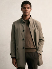 Hybrid Removable-Gilet Overcoat in Mushroom Brown