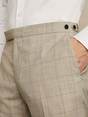 Slim-Fit Wool Check Suit Trousers in Oatmeal Brown