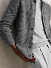 Wool Button Through Pointelle Shirt in Mid Grey