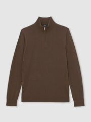 Merino Wool Half-Zip Jumper in Chocolate Brown