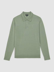 Merino Wool Long-Sleeve Polo Shirt in Harper Green