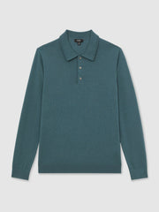Merino Wool Long-Sleeve Polo Shirt in Orion Blue