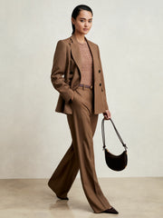 Petite Wool-Blend Double-Breasted Suit Blazer in Tan