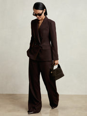Wool-Blend Double-Breasted Suit Blazer in Aubergine