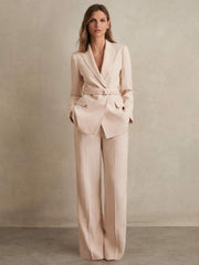 Single-Breasted Belted Suit Jacket in Pink