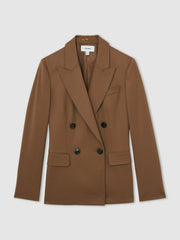 Wool-Blend Double-Breasted Suit Blazer in Tan