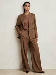 Wool-Blend Double-Breasted Suit Blazer in Tan