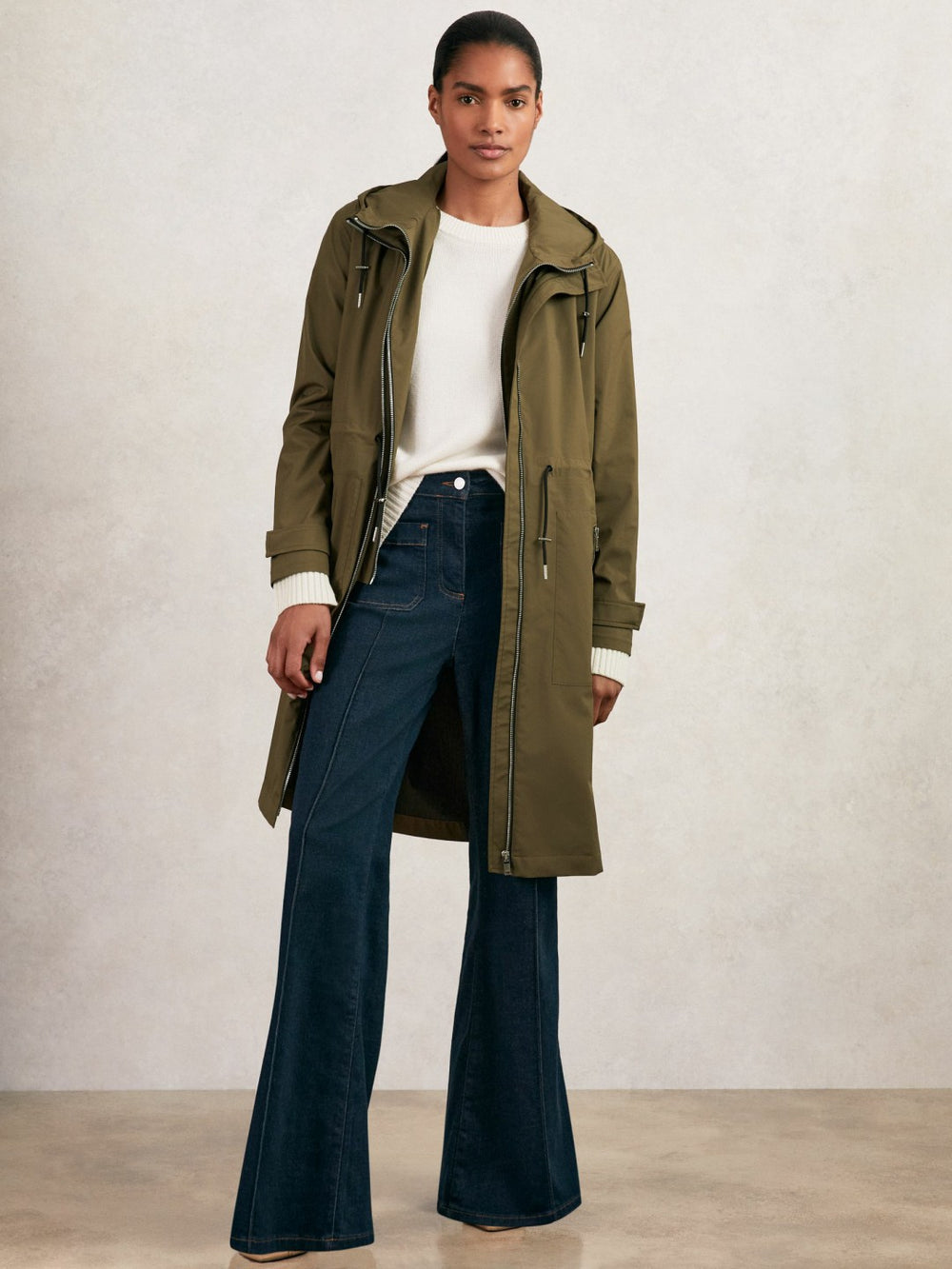 Removable-Hood Parka Rain Coat in Khaki