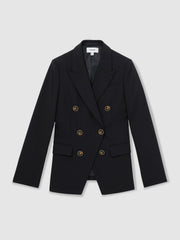 Petite Wool-Blend Double-Breasted Blazer in Navy