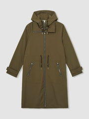 Petite Removable-Hood Parka Rain Coat in Khaki