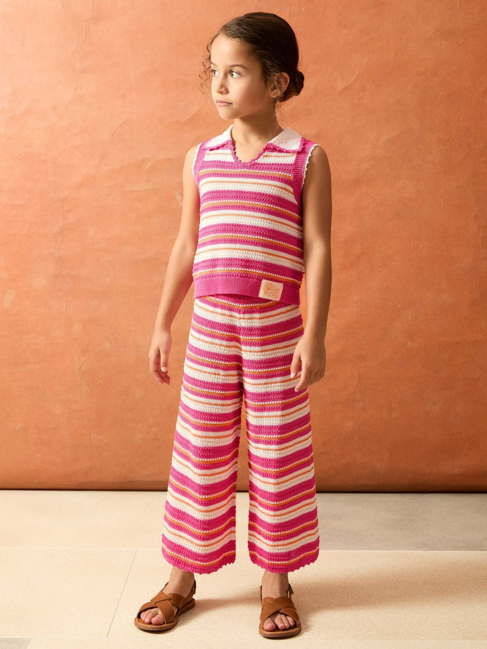 4-9 yrs SmileyWorld Stripe Knit Trousers in Pink