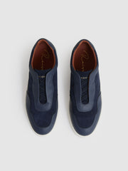 Leather Elasticated-Lace Trainers in Navy Blue
