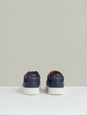 Leather Elasticated-Lace Trainers in Navy Blue