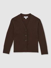 4-9 yrs Wool-Blend Fitted Cardigan With Cashmere in Brown