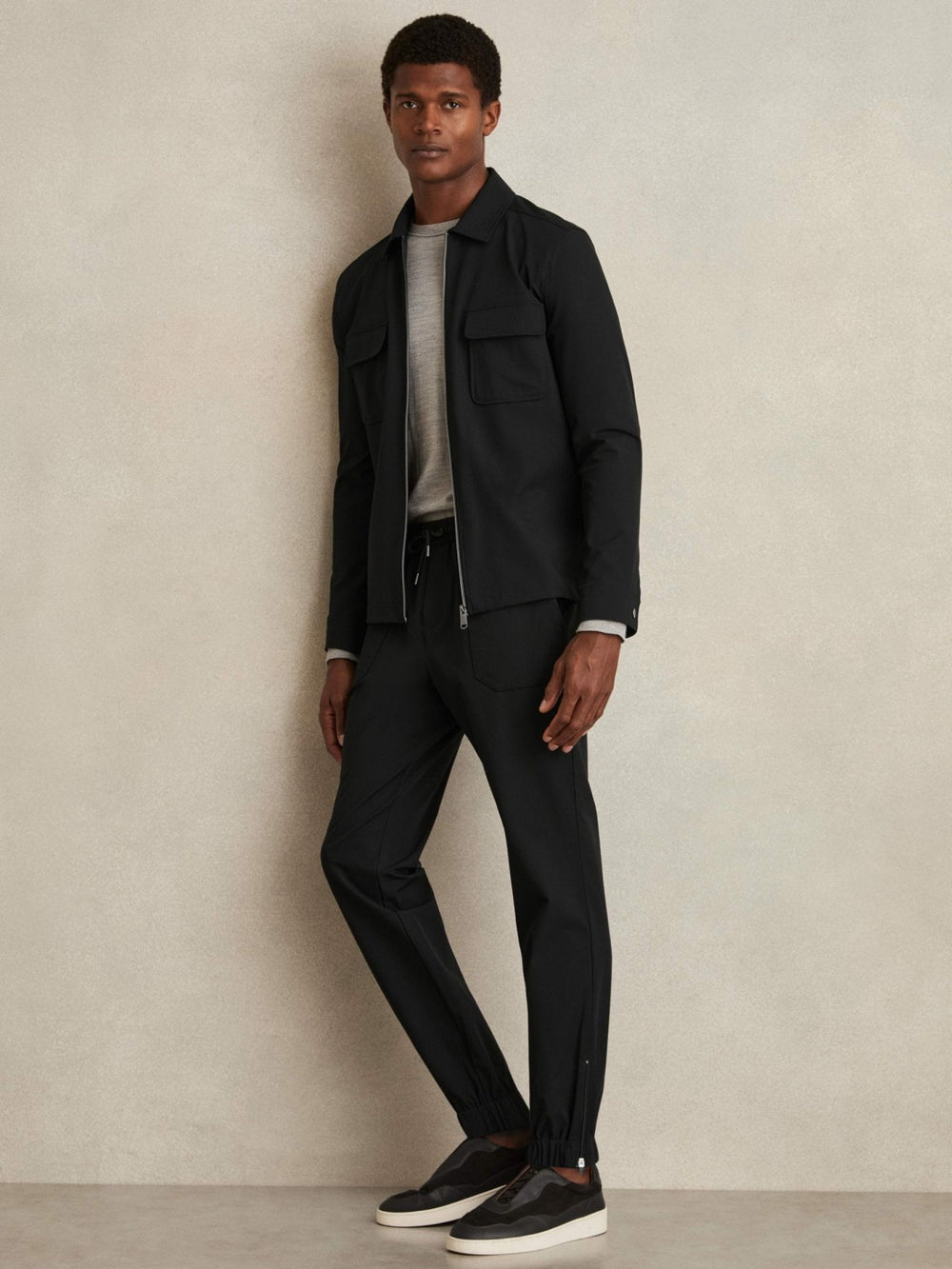 Drawstring Technical Cuffed Trousers in Black