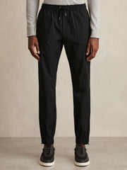 Drawstring Technical Cuffed Trousers in Black