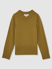 13-14 yrs Wool-Blend Open-Stitch Jumper with Cashmere in Khaki Green