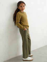 13-14 yrs Wool-Blend Open-Stitch Jumper with Cashmere in Khaki Green