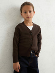 9-13 yrs Wool-Blend Fitted Cardigan With Cashmere in Brown