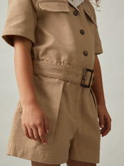 3-9 yrs Cotton-Lyocell Utility Playsuit in Camel