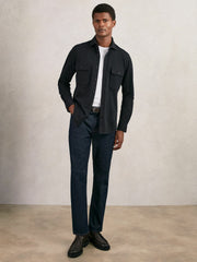 Textured Twin Pocket Cotton Blend Overshirt in Navy