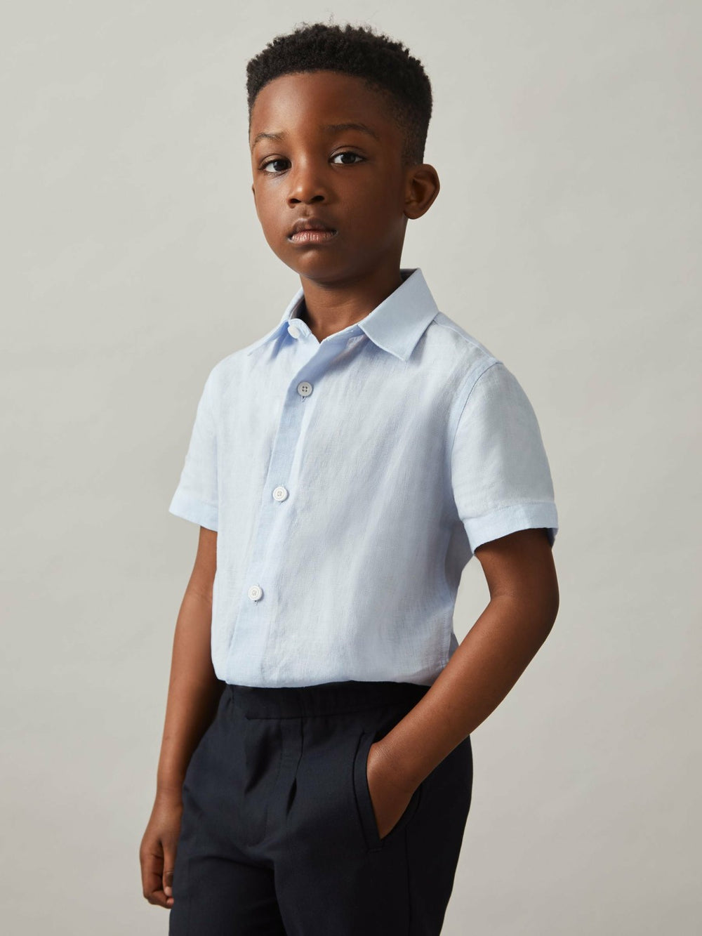 9-13 yrs Short Sleeve Linen Shirt in Pale Blue